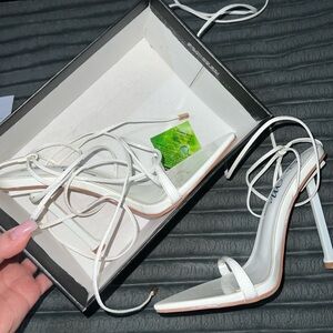 So Me White Lace-Up Stiletto Heels